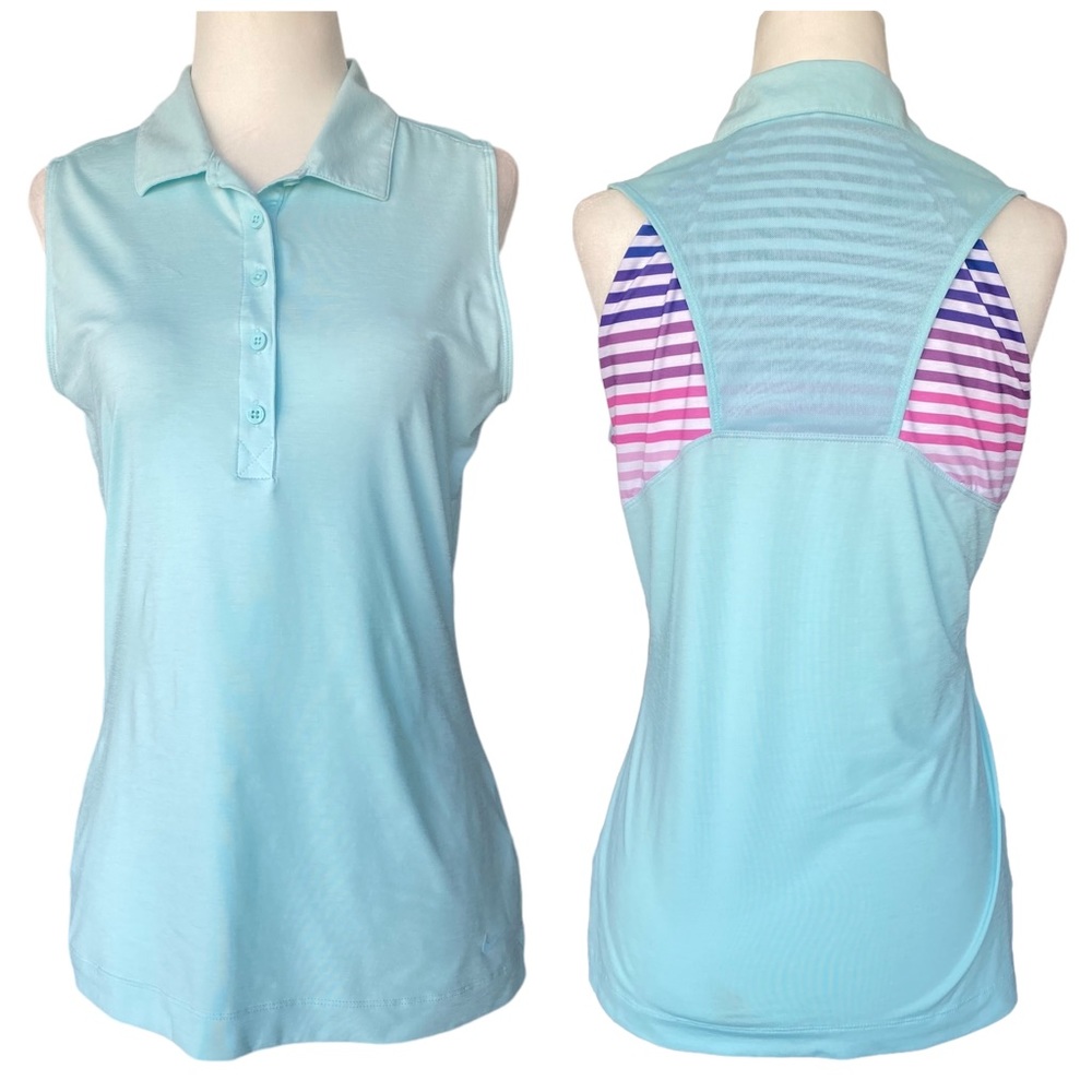 Nike Golf Blue Tank Top Polo with Striped Back Accent Small